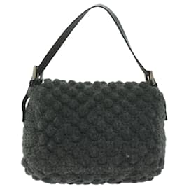 Fendi-FENDI Mamma Baguette Shoulder Bag Wool Gray Auth yk10246-Grey