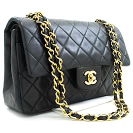 Chanel-Chanel Classic lined flap 9" Chain Shoulder Bag Black Lambskin-Black