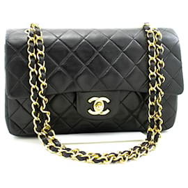 Chanel-Chanel Classic lined flap 9" Chain Shoulder Bag Black Lambskin-Black