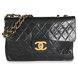 Chanel-Chanel vintage 24K Black Quilted Lambskin Maxi XL Flap Bag-Black