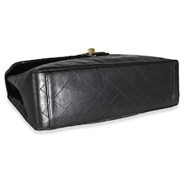 Chanel-Chanel Jahrgang 24K Schwarze Maxi-XL-Überschlagtasche aus gestepptem Lammleder-Schwarz