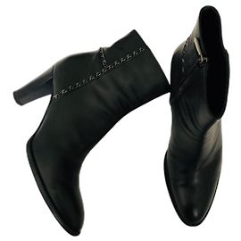 Chanel Chain Ankle Boots Black Leather Black