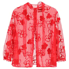 Simone Rocha-Simone Rocha Embroidered Tulle Blouse in Red Polyamide-Red