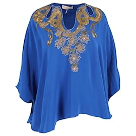 Emilio Pucci-Emilio Pucci verzierte Bluse aus blauer Seide-Blau