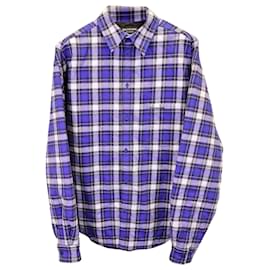 Balenciaga-Balenciaga Logo-Embroidered Check Padded Overshirt in Blue Cotton-Other