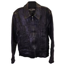 Dolce & Gabbana Giacca Vintage con Zip in Pelle Nera Nero