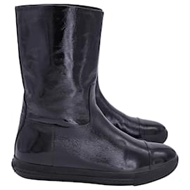 Miu Miu-Miu Miu Mid-Calf Flat Boots in Black Patent Calf Leather-Black