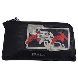 Prada James Jean Printed Zipped Cardholder Wallet in Black Saffiano Leather Black