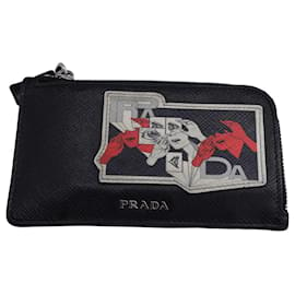 Prada-Prada James Jean Printed Zipped Cardholder Wallet in Black Saffiano Leather-Black