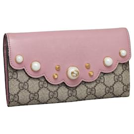 Gucci-GG Canvas Peony Logo Faux Pearl Stud Continental Wallet 431474-Other