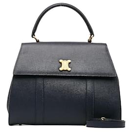 Céline-Celine Celine Trionf Leather Handbag 2WAY Navy Leather Handbag in Very Good-Blue