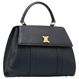 Céline-Celine Celine Trionf Leather Handbag 2WAY Navy Leather Handbag in Very Good-Blue