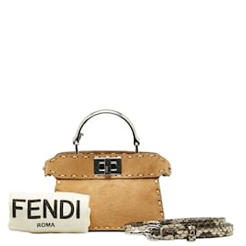 Fendi-Fendi Peekaboo Micro ISeeU Suede Python Handbag 7AS106 in Great Condition-Brown