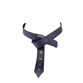 Louis Vuitton-Taille de ceinture à œillets en cuir noir à nouer 90/36-Noir