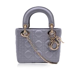Christian Dior-Grey Cannage Leather Quilted Mini Lady Dior Bag-Grey