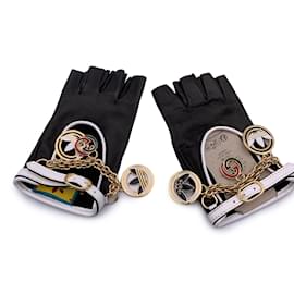 Autre Marque-Gucci Adidas Black Leather Driver Fingerless Gloves Charms Size 7.5-Black