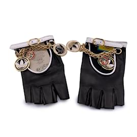 Autre Marque-Gucci Adidas Black Leather Driver Fingerless Gloves Charms Size 7.5-Black