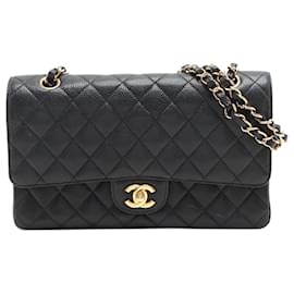 Chanel-Schwarze Farbe 2010 Mittelgroße, gefütterte Flap Bag von Caviar Classic-Schwarz