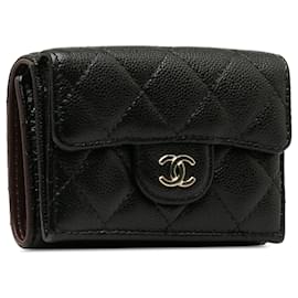 Chanel-Chanel Black CC Caviar Trifold Wallet-Black