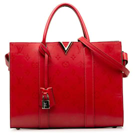 Louis Vuitton-Louis Vuitton Rouge Monogram Cuir Plume Très Cabas MM-Rouge