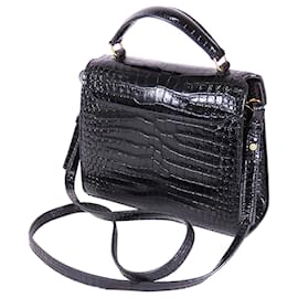 Saint Laurent-Saint Laurent Preto Mini Croc em relevo Monograma Cassandra Satchel-Preto