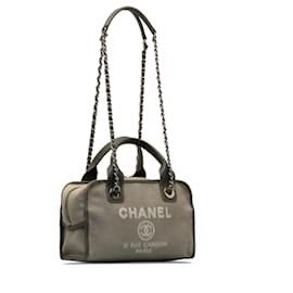 Chanel-Chanel Gray Small Deauville Bowling Satchel-Grey