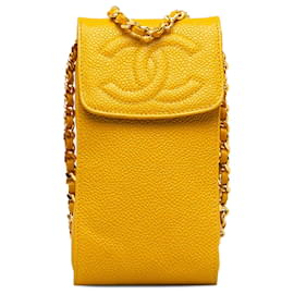 Chanel-Chanel Yellow CC Caviar Phone Crossbody Bag-Yellow