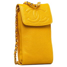 Chanel-Bolsa Chanel Amarelo CC Caviar Phone Crossbody-Amarelo