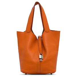 Hermès-Hermes Orange Clemence Picotin-Schloss 26-Orange