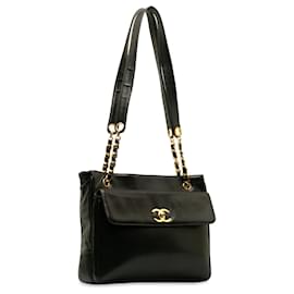 Chanel-Chanel Black CC Lammleder-Tasche mit Vordertasche-Schwarz