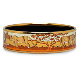 Hermès-Hermes Gold Lions Wide Enamel Bangle-Golden