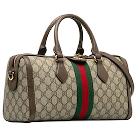 Gucci-Bolso satchel marrón con tribanda GG Supreme Ophidia de Gucci-Castaño,Beige