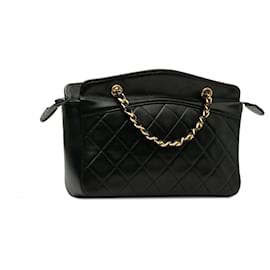 Chanel-Chanel Black Quilted Lambskin Chain Shoulder Bag-Black