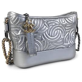 Chanel-Chanel Silver Small CC Stitched Calfskin Gabrielle Crossbody Bag-Silvery