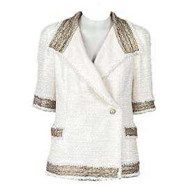 Chanel-Chaqueta de tweed con detalle de cadena extremadamente rara-Crudo