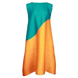 Pleats Please-Turquoise and Orange Pleated Tunic/Dress-Other