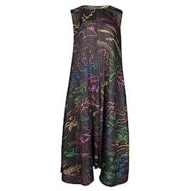 Pleats Please-Black/ Colorful Print Pleated Dress-Other