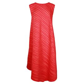 Pleats Please-Bright Red Pleated Long Dress-Red