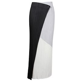 Pleats Please cream, Grey & Black Long Pleated Skirt Black