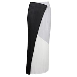 Pleats Please-cream, Grey & Black Long Pleated Skirt-Black