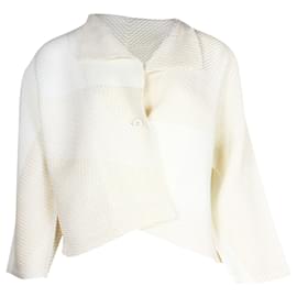 Issey Miyake-Veste plissée ivoire et beige-Blanc,Écru