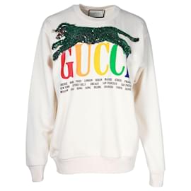 Gucci-Sweat-shirt crème Cities avec panthère à sequins-Multicolore,Autre