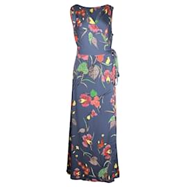 Diane Von Furstenberg-Blue Floral Print Wrap Around Dress-Blue