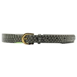 Shanghai Tang Cinto de couro cobra d’água cinza e prateado Prata Metálico