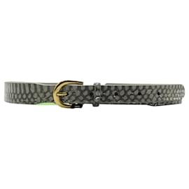 Shanghai Tang-Grey and Silver Water Snake Leather Belt-Silvery,Metallic