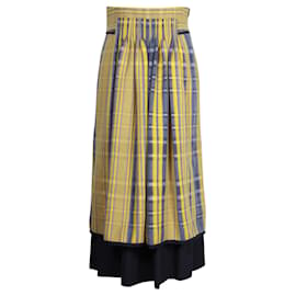 Hermès-Yellow and Grey Check Wool Skirt-Yellow
