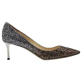 Jimmy Choo-Romy 60 Glitzer-Heels in Bronze/Anthrazit-Metallisch