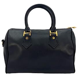 MCM-MCM Leather Handbag Boston Bag Black Gold Bag Vintage Handle Bag-Black