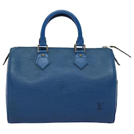 Louis Vuitton-Louis Vuitton Epi Speedy 25 Bolsa de Mão Azul Toledo M43015 LV Auth ep3167-Outro