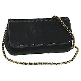 Chanel-CHANEL Sequin Chain Shoulder Bag Nylon Black CC Auth bs9682-Black